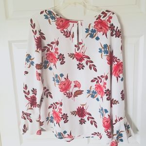 Loft floral blouse bell flared long sleeve